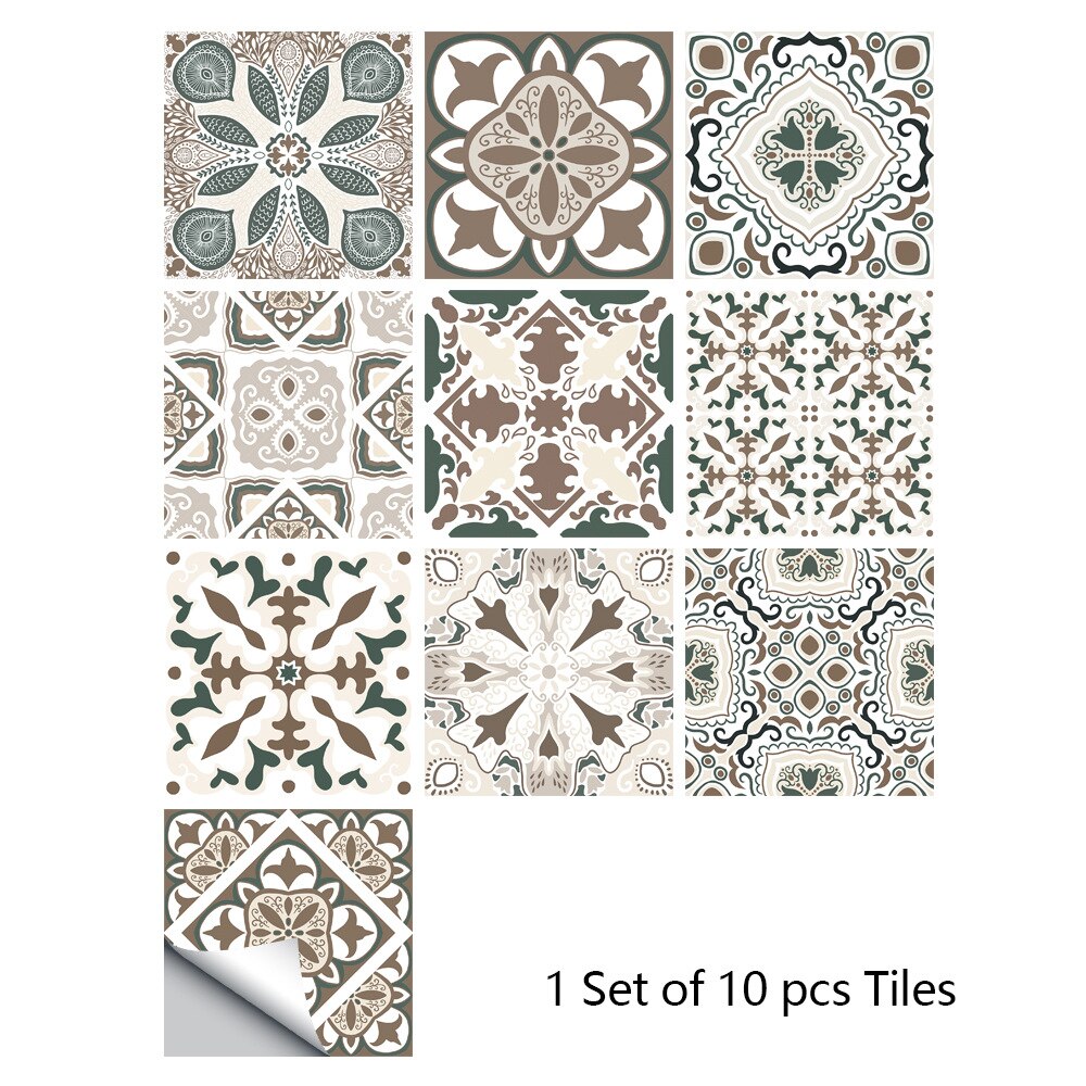 20x20cm 10pcs Tile Sticker Home DIY Decoration Art Wallpaper Kitchen Bathroom Self-adhesive Waterproof Wall Floor Sticker: MZ-012