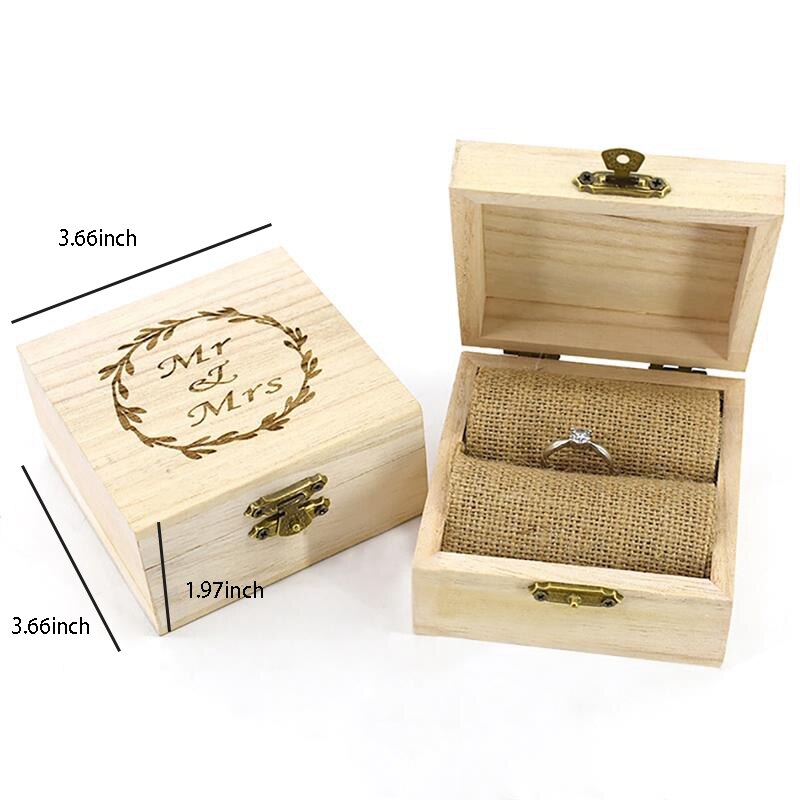 Bröllop tillbehör rustikt bröllop trä romantisk ring box hållare mr mrs brev vigselring bärare box smyckesfodral