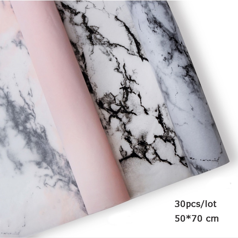 Marble / Letter Flower Wrapping Tissue Paper Material 30 sheets Shoes Packing Craft Paper DIY Bouquet Supplies 50*70cm