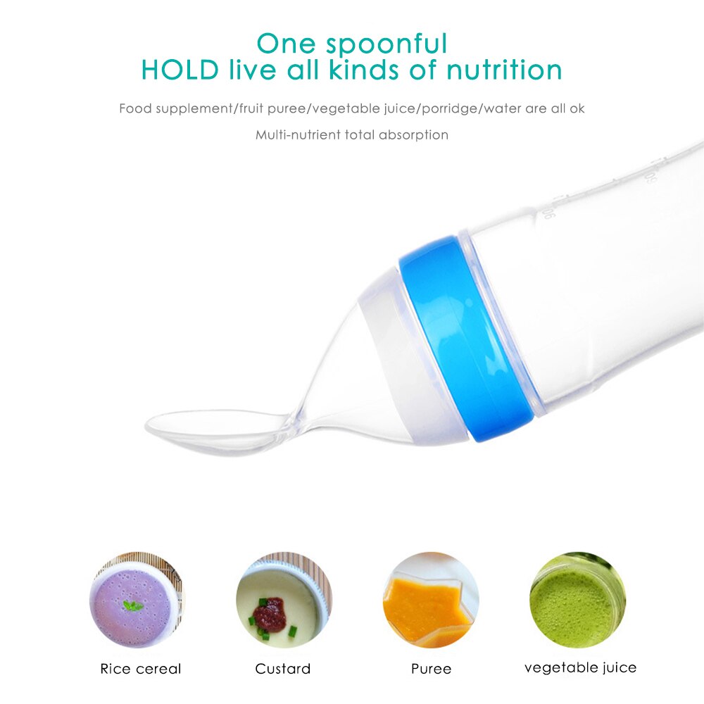 Veilig Nuttig Siliconen Baby Fles Met Lepel Voedingssupplement Rijstgraangewas Flessen Squeeze Lepel Melk Zuigfles Cup