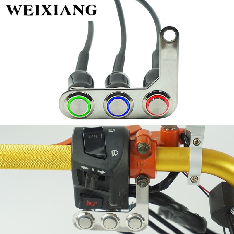 Interrupteur étanche à 3 boutons pour guidon de moto, interrupteur marche-arrêt, interrupteur étanche pour phare, klaxon et clignotant, LED