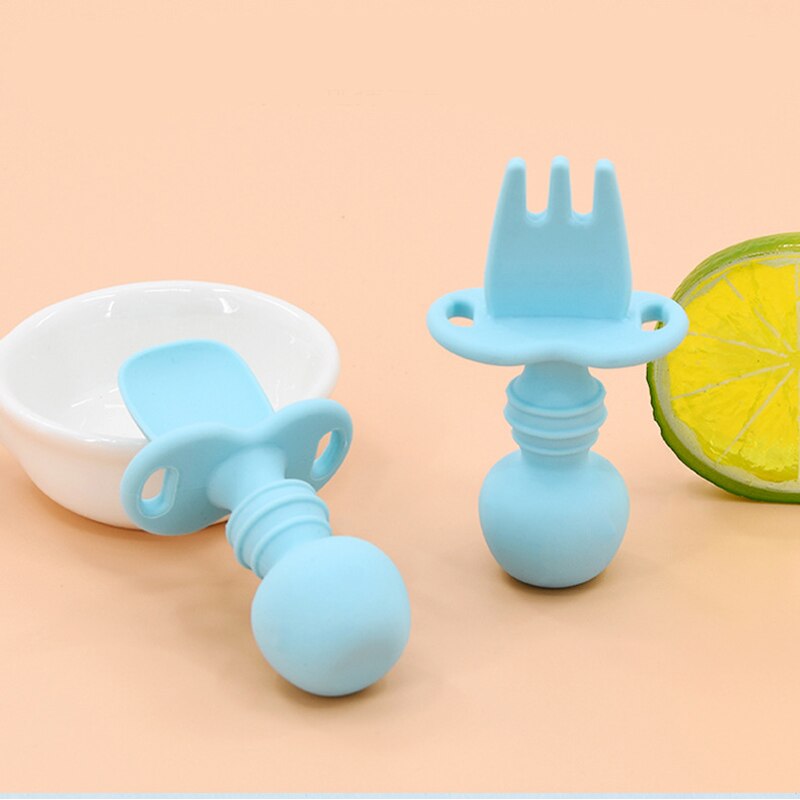 Baby silikon lecken gabel löffel Baby ausbildung Raubtier gabel löffel kurzen griff lernen zu molaren artefakt silikon weiche gabel löffel