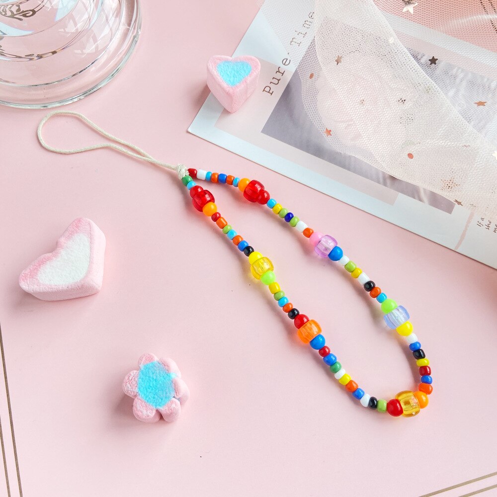 neue Ins Trendy Bunte Lächelndes Perlen Kette Handy Kette Anti-verloren Handgemachte Acryl Kabel Lanyard für Frauen: B00613