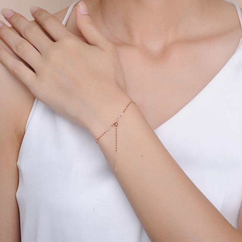 Real 18k Gold Chain Bracelet,Rose Gold Au750 Charm Bracelet For Women Adjustabal Length