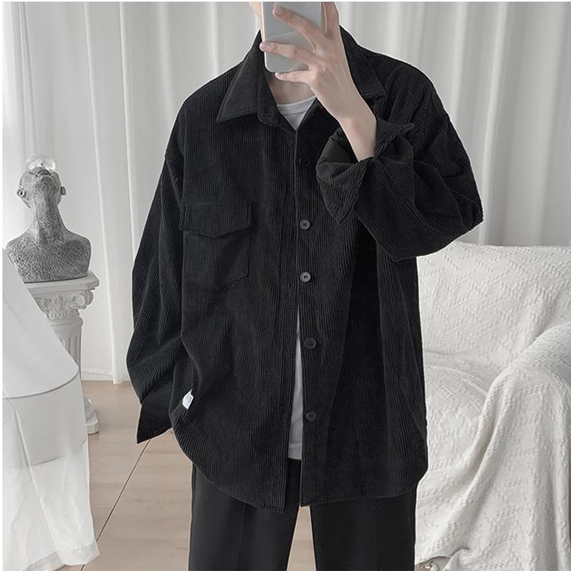 Chemise en velours côtelé à manches longues pour homme, surdimensionnée, décontractée, coréenne, automne