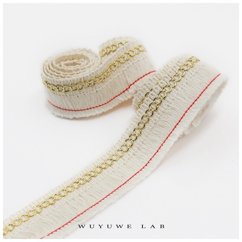 Tira de hilo de algodón Beige grueso de 5M, flecos de encaje dorado, recorte de ropa DIY, accesorios de ropa, almohada, cortina, decoración, 2,8 cm