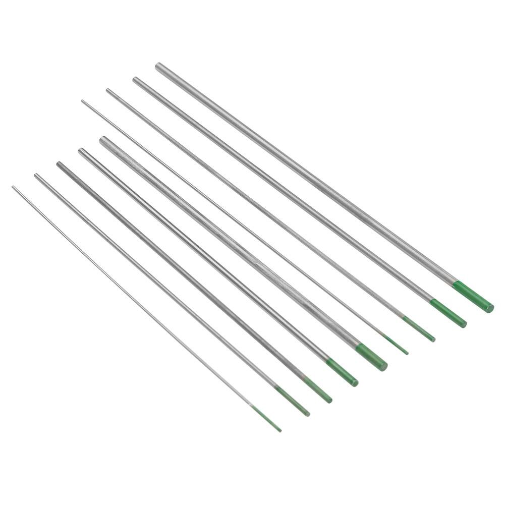 10 Uds de tungsteno puro electrodos WP punta verde/1,0/1,6/2,0/2,4/3,2mm * 175/150mm AC de soldadura Tig herramienta de