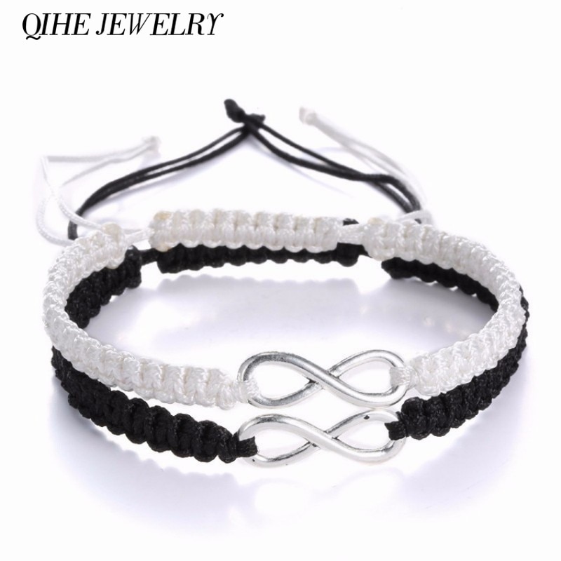 QIHE SCHMUCK 2 stücke Unendlichkeit Geflochtene kit Band armband Freundschaft Armband Set freundliche Liebe Paare Armband Schmuck