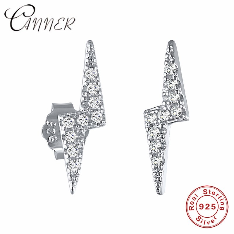 CANNER-pendientes de plata de ley 925 con de rayo, joyería Unisex, Mini pendientes de tuerca, Piercing de plata: S