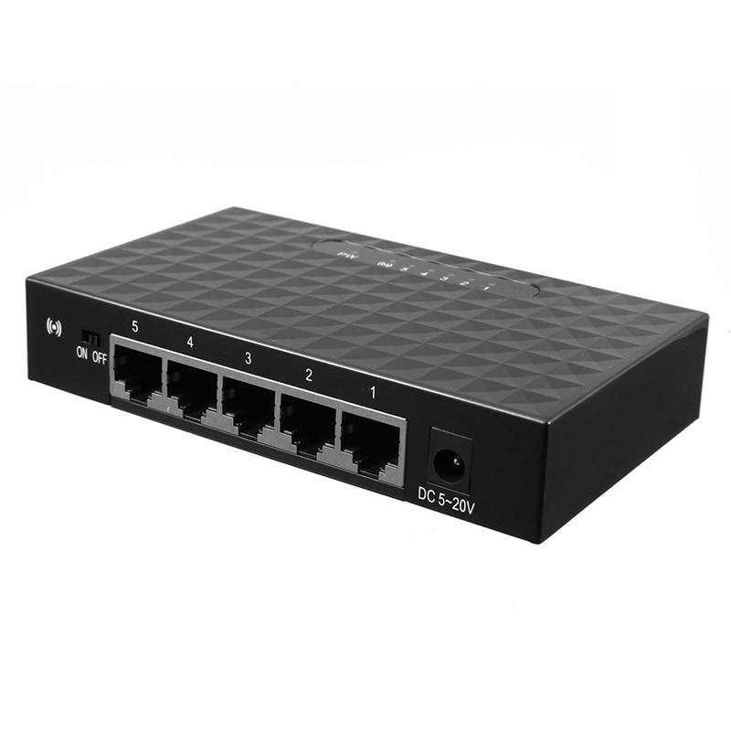 Ethernet internett-svitsjer hub lan nettverkskabel switch splitter shunt 5 port 10/100 mbps m/ strømadapter