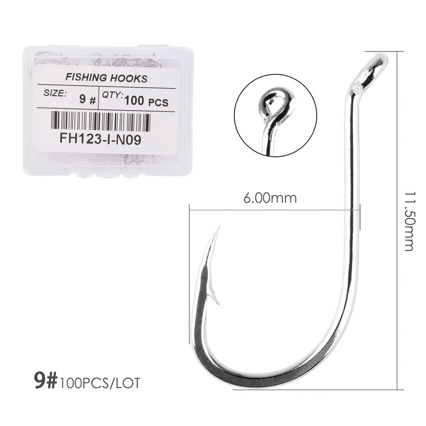 100pcs/ Box Octopus Fishing Hooks High Carbon Chmical Sharpen Barbed Circle Hook Tackle Set 5C Point Hardness Supplier Fishhooks: Size 9