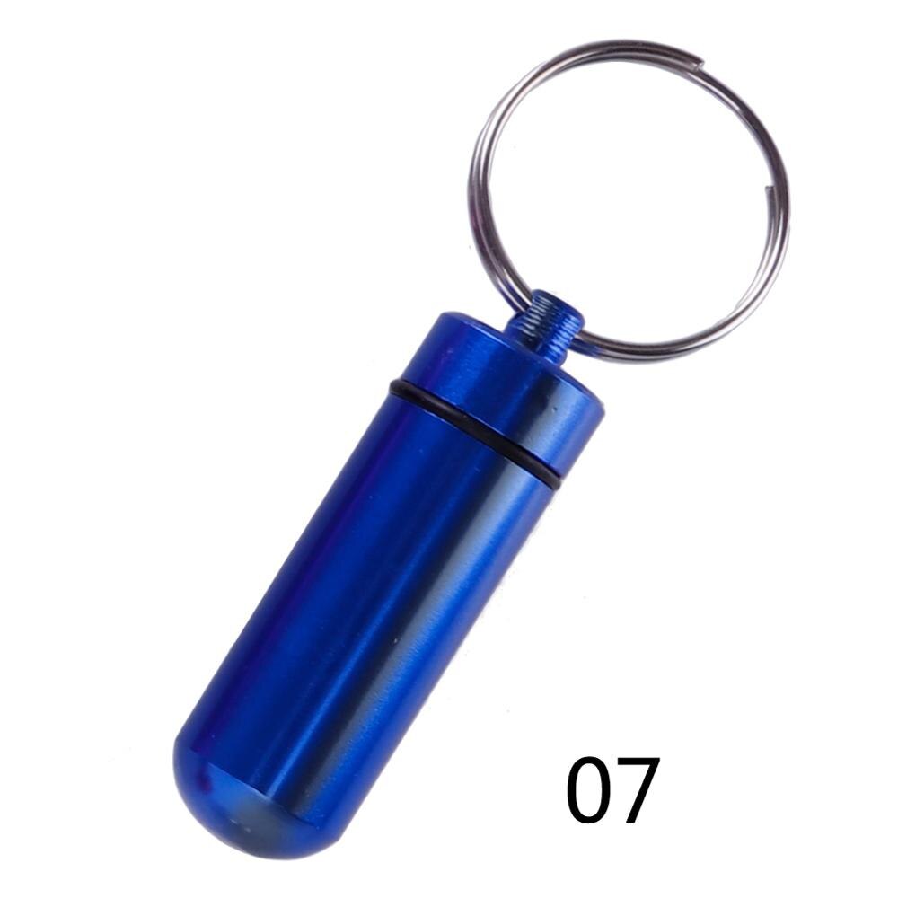 5 stk/parti vandtæt aluminium pilleæske medicinæske beholder flaskeholder nøglering udendørs pilleæske pilleæske bærbar  #273518: Blå