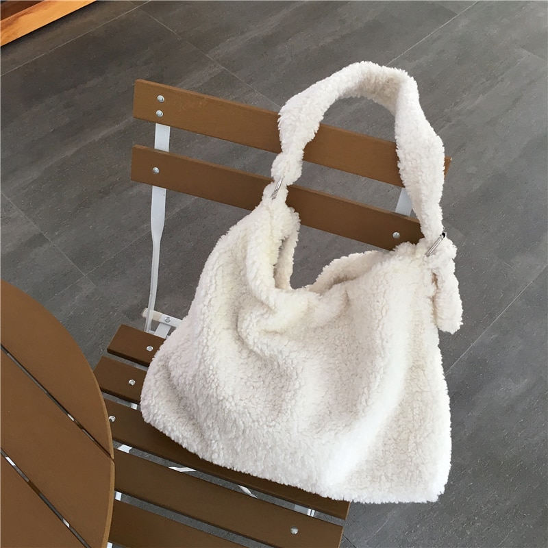 Casual soft wool Plush women Shoulder bags Large Capacity Women Handbags Ladies Big Totes white hobos Shopping Bag