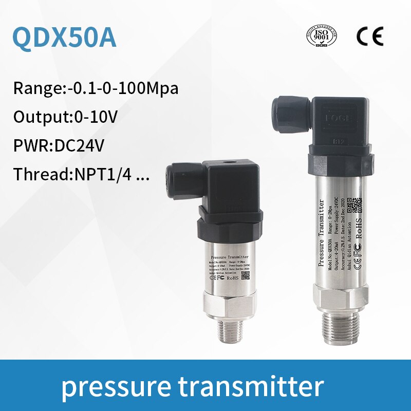 QDX50A pressure transmitter 10 bar high accuracy pneumatic water pressure sensor for tank 0-10v output -0.1-0-100Mpa