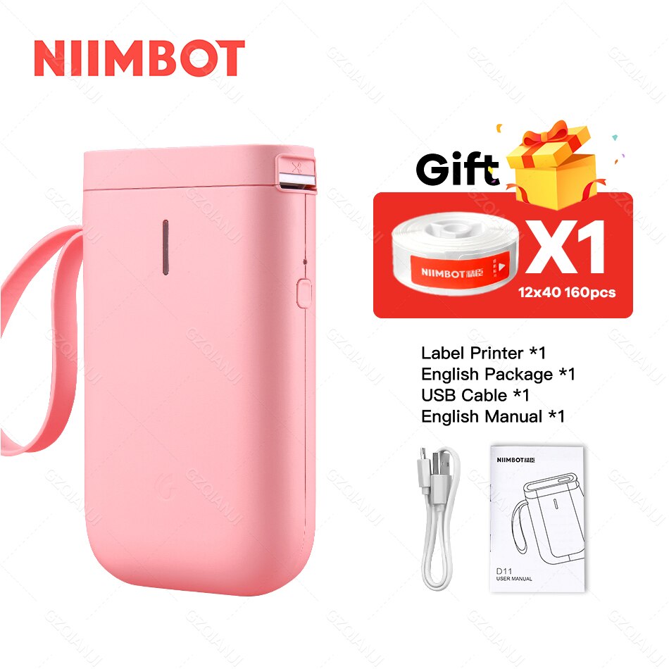 Niimbot D11 Label Printer Mini Wireless Sticker Printing Label Maker with 5 10 Roll White Paper Official Phone Price Tag Printer: Pink Printer