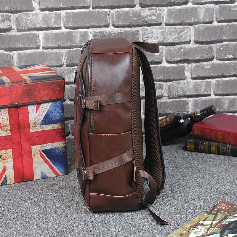 Mochila GRANDE antirrobo para hombre, mochila escolar para libros Leader Pu, bolsa marrón para portátil, bolsa de viaje delgada con cremallera, cuaderno Vintage grande