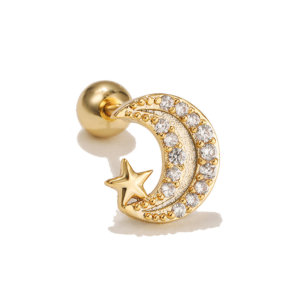 1Pc Koreaanse Rvs Helix Kraakbeen Piercing Tragus Stud Zirkoon Moon Oor Piercing Oorbellen Voor Vrouwen Sieraden: GOLD 3