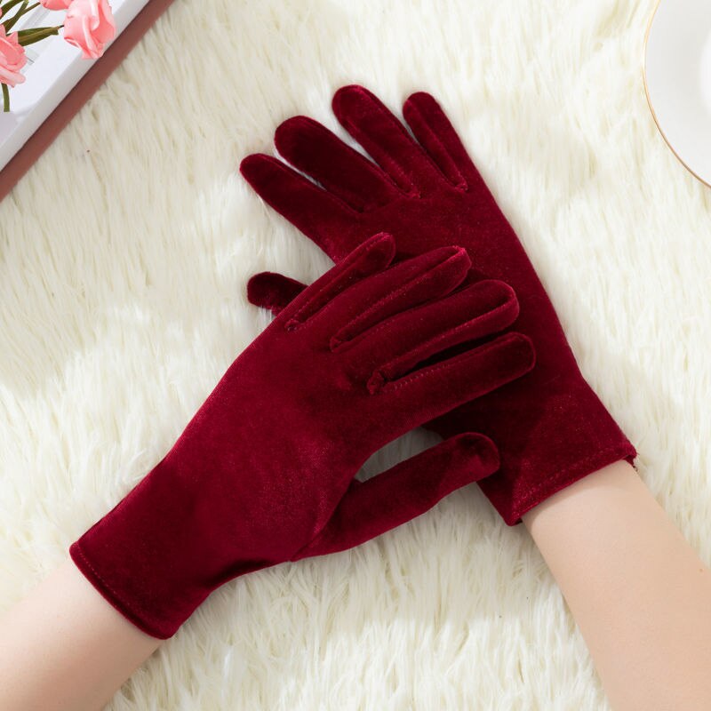 Handschuhe Frauen Lila Burgund Schwarz Kaffee Grün Samt Handschuhe Elastische Verein Leistung Formale Party Kleid Handschuh Finger Guantes: Burgund