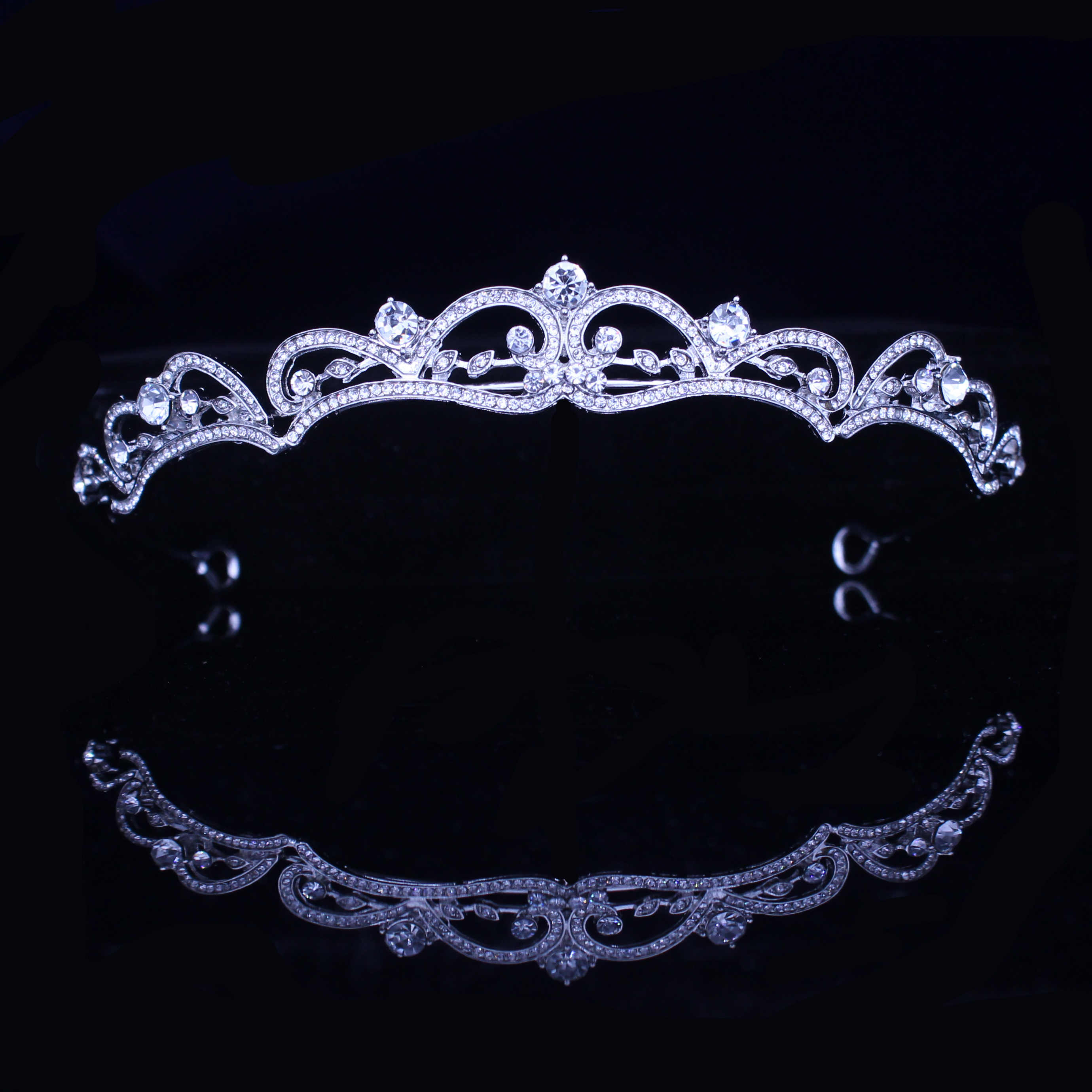Guldfärgad kristall strass krona och tiara bröllop hårsmycken accessoarer för kvinnor brudtiaror huvudbonad flickor pannband: Champagneguld