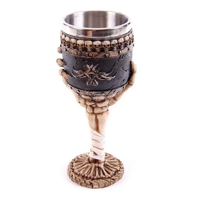 Copa de vino gótica de 200ml con garra de dragón, esqueleto vikingo Retro de acero inoxidable y copa de vino de resina, de Halloween, artículos para beber en Bar