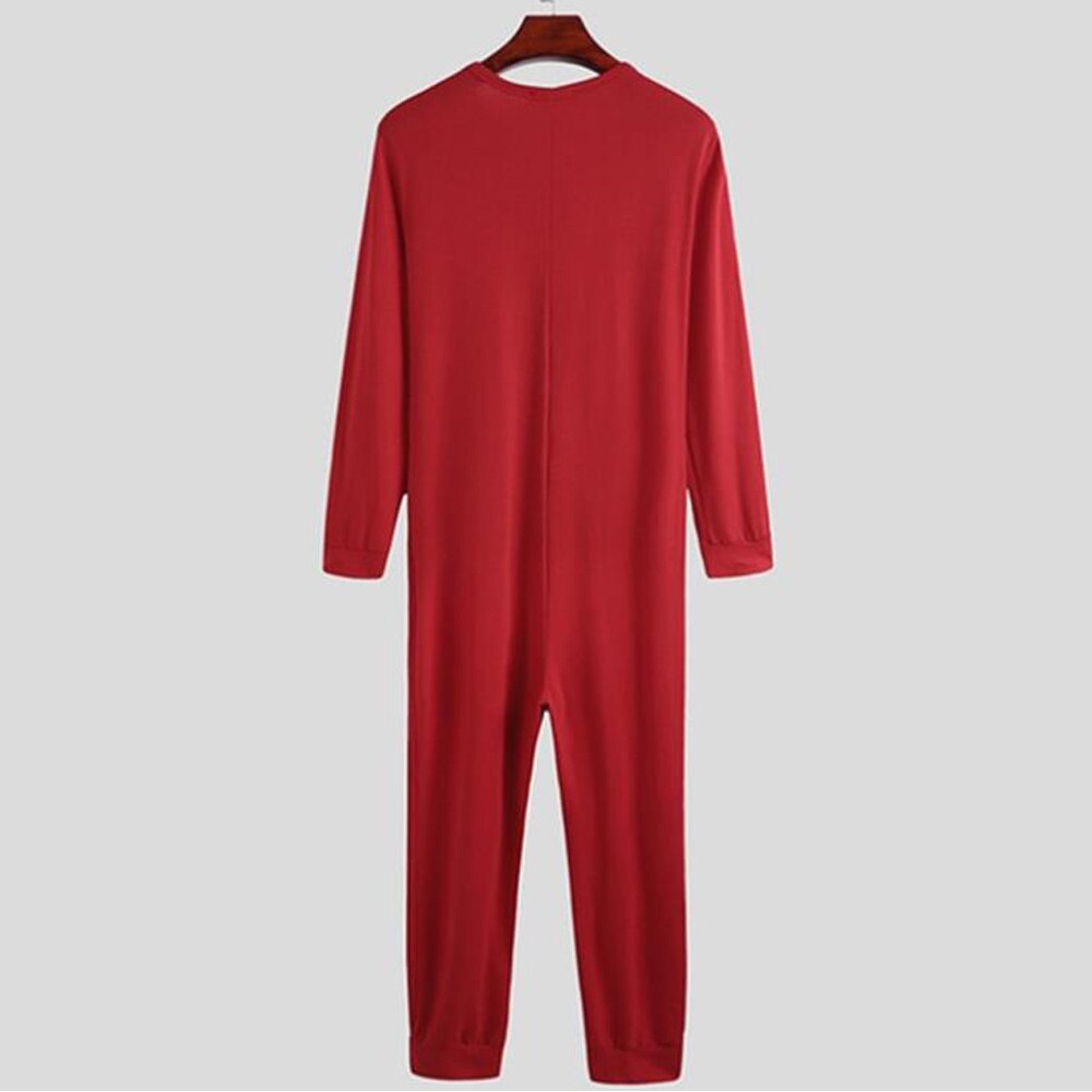 Adult Men Pajama Jumpsuit Overalls Homewear Playsuit Long Sleeve Comfortable Button Leisure Sleepwear Rompers Men Nightwear