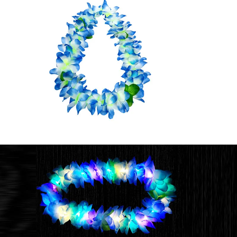10pcs LED Light Up Flashing Hawaiian Leis Hula Dance Garland Artificial Flowers Neck Loop Necklace Glow Party Supplies Christmas: plum