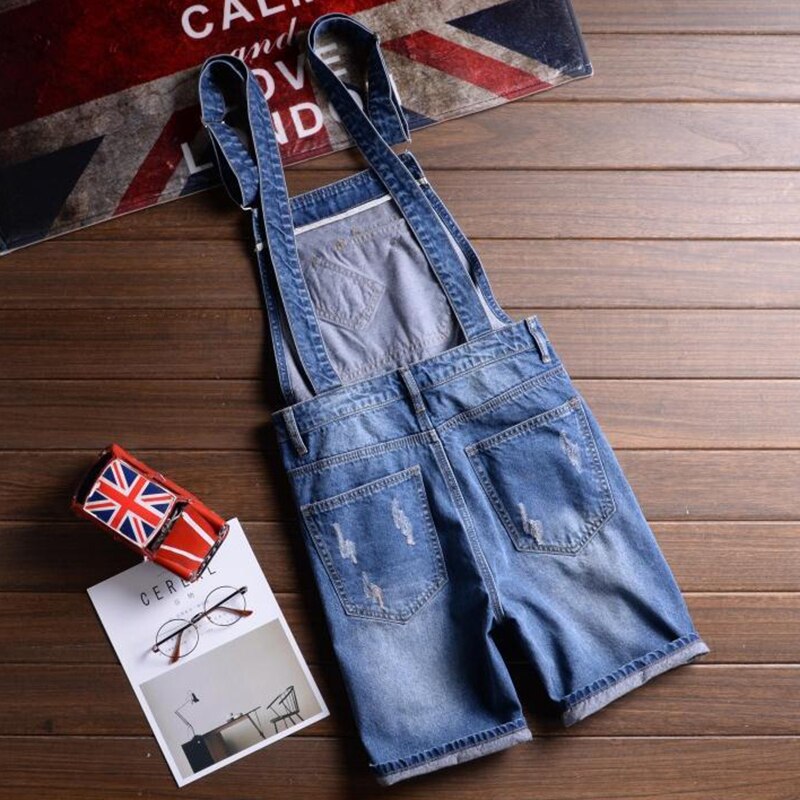 Sokotoo herre sommerblå denim hagesmæk overalls shorts drenge plus size knælange slim jeans