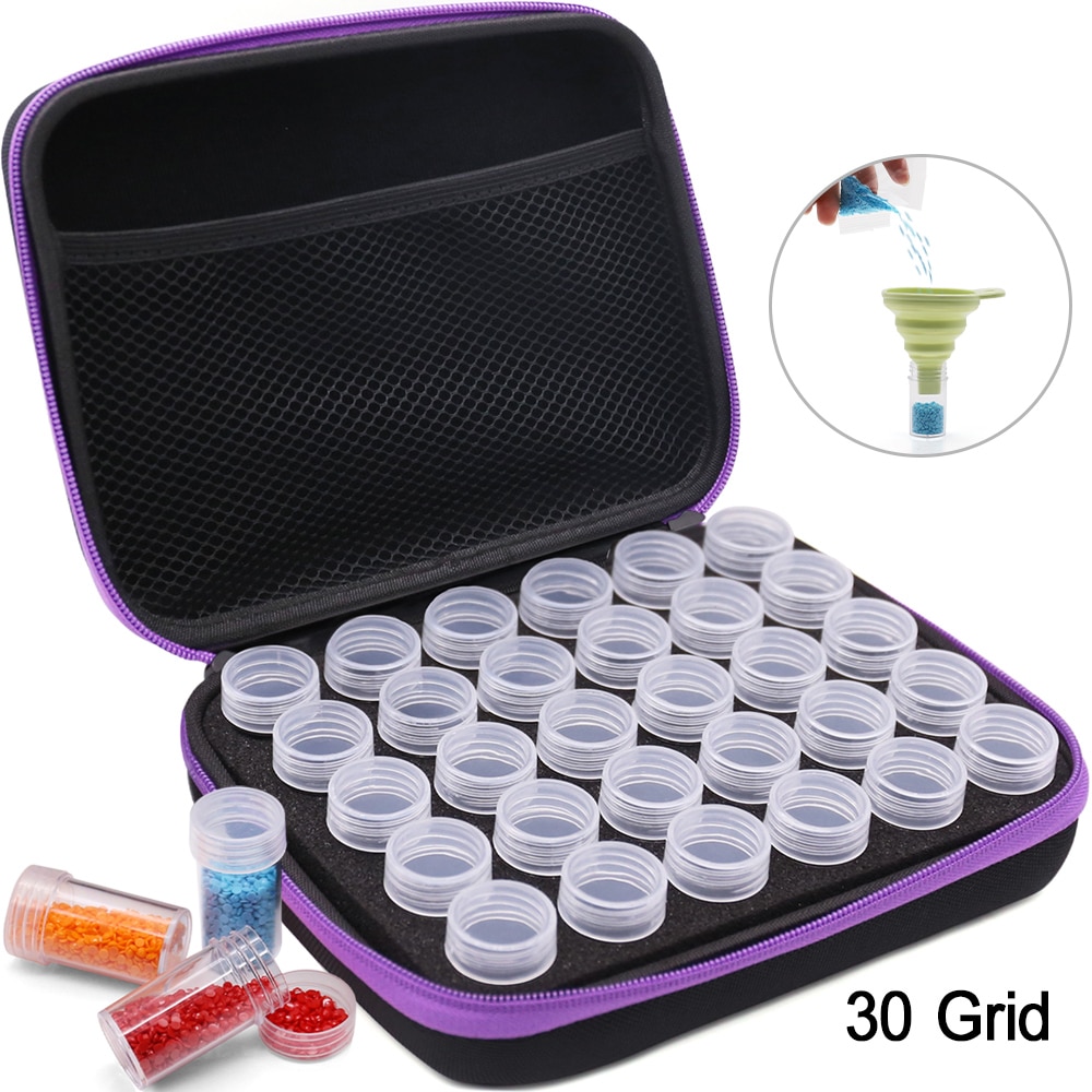 Diamond Painting Storage Box Container 120/60/30/15/7 Slots with Accessories Tools Kits for Beads Diamonds Rhinestones Storage: 30 Slots with Funnel