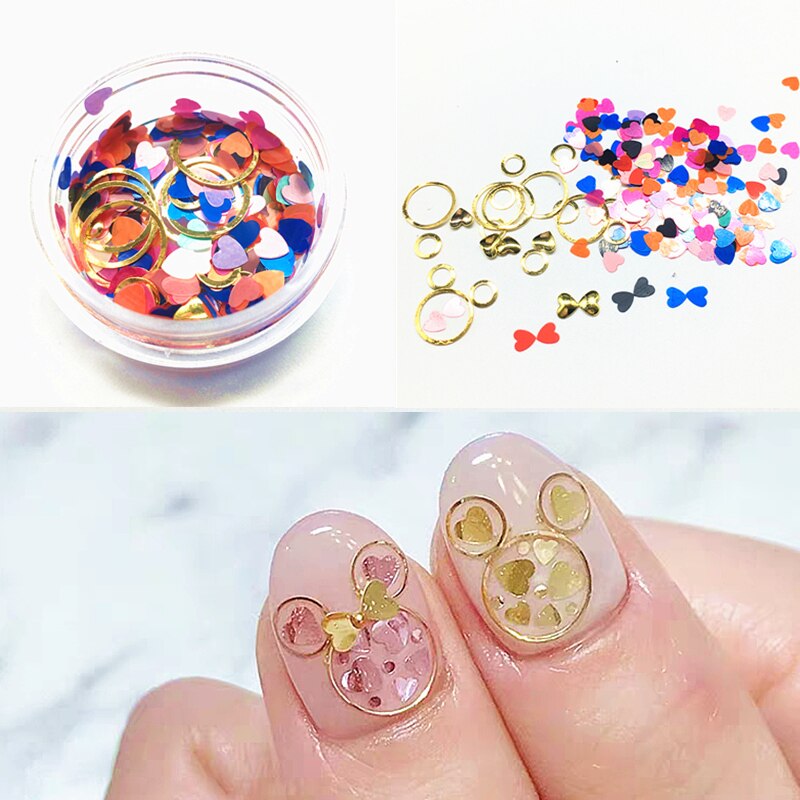 1 doos muis metaal 3d nageldecoraties gedroogde bloemen bedels dieren nagel paillette hart accessoires schelp manicure japans: 3