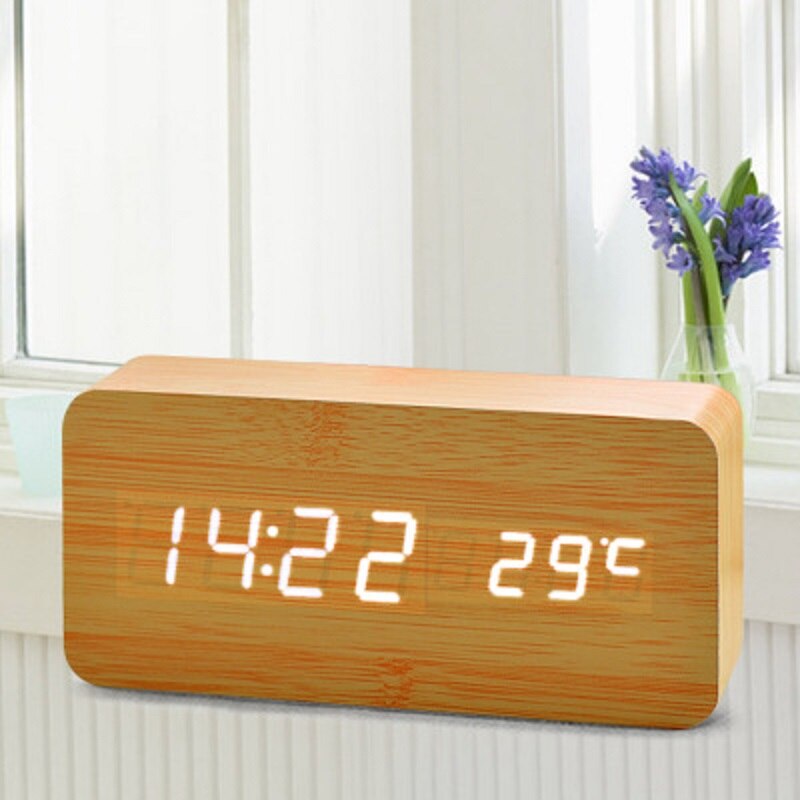 Antique Style Wooden Clock Iuminous Black White Night About Art + Date + Time Clock Temporary Home Office: Bamboo white light