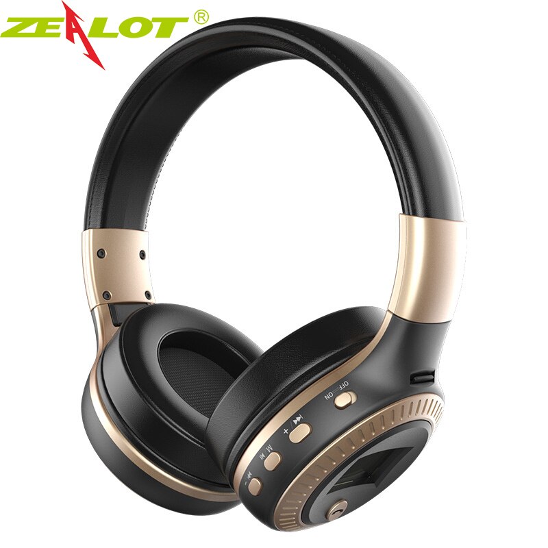ZEALOT B19 Wireless Headphones with fm Radio Bluetooth Headset Stereo Earphone with Microphone for Computer Phone,Support TF,Aux: Black Gold