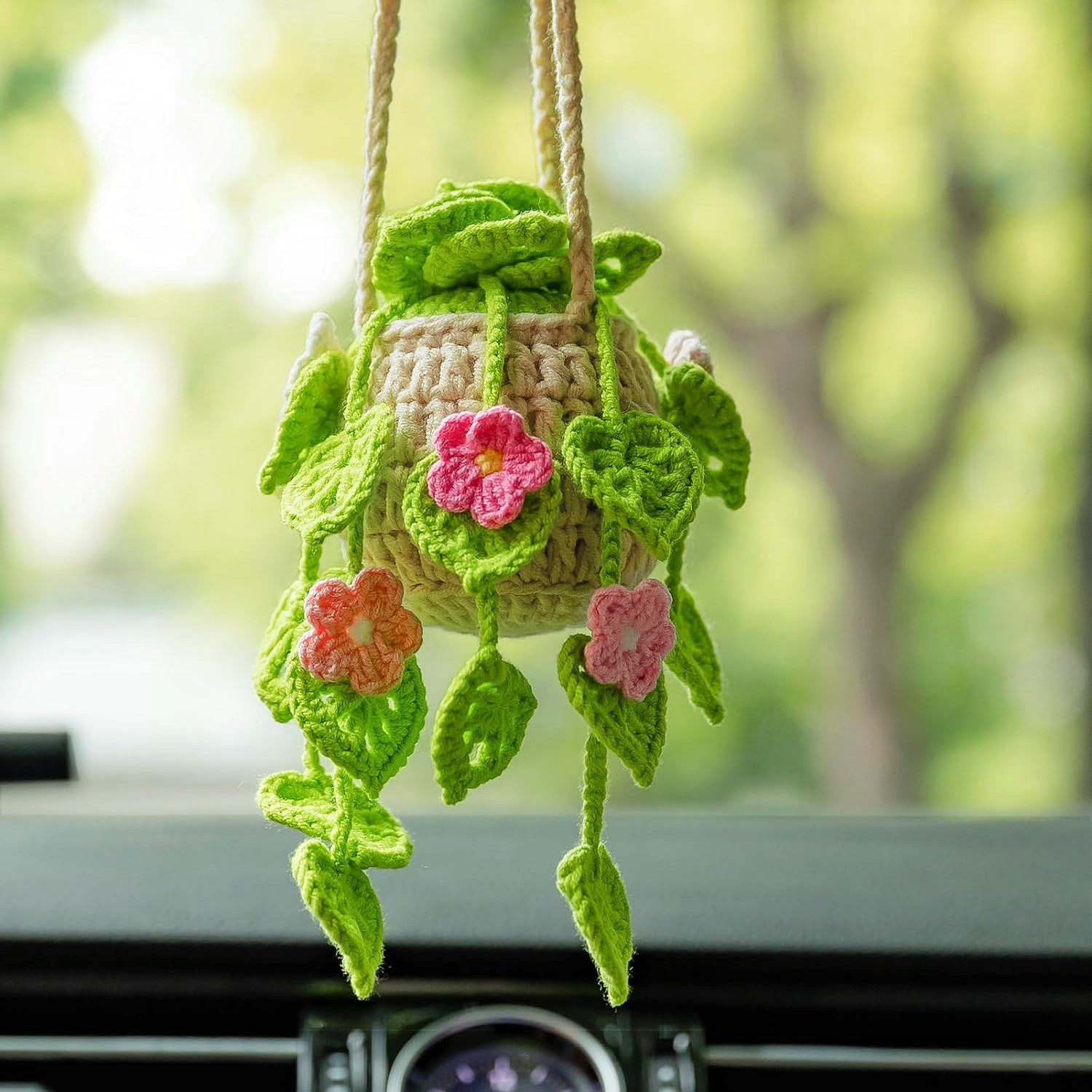 Auto Bloem Gehaakte Hangende Mand Creatieve Auto Spiegel Opknoping Accessoires Home Decor: Army Green