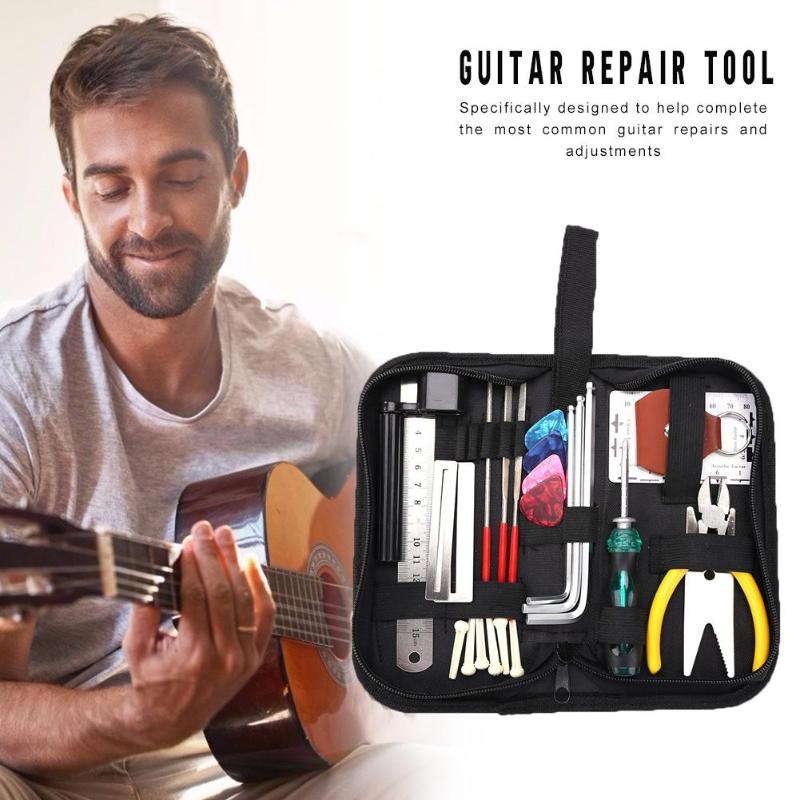 Guitars Repair Maintenance Tool Set Guitar Toolkit with Fret Wrench Measure Kit String Instruments Cleaning Accessories