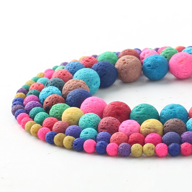 Natural Stone Multicolor Lava Volcanic Stone Loose Beads 4 6 8 10MM Fit Diy Charm Beads For Jewelry Making Accessories