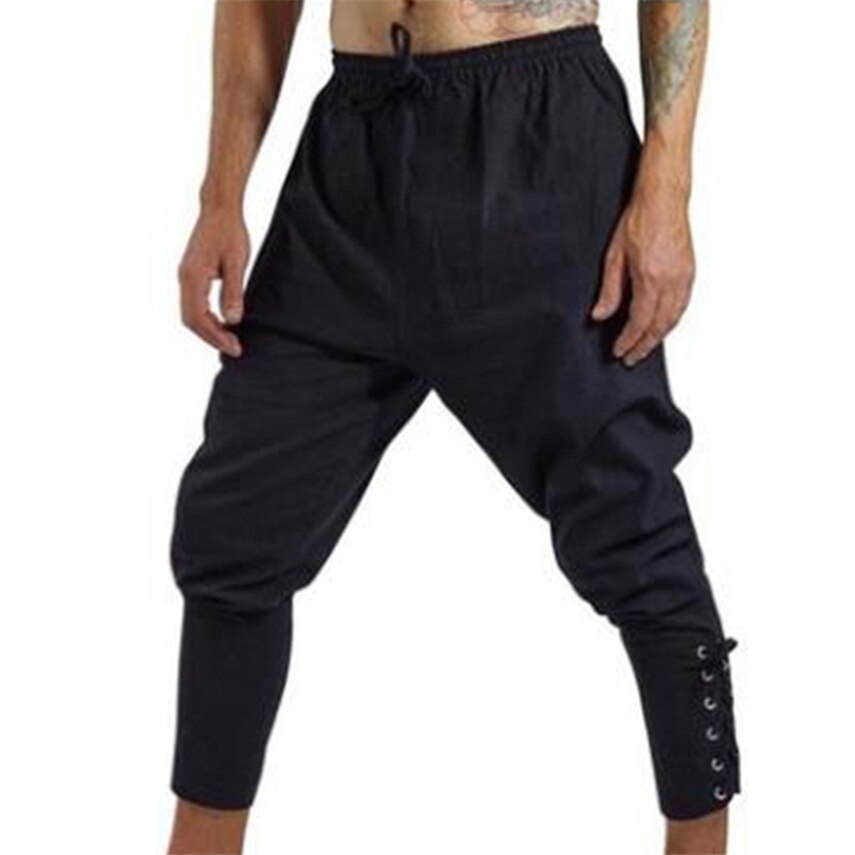 Mannen Middeleeuwse Broek voor Halloween Volwassen Viking Kostuum Been Bandage Losse Kant Katoen Man Cosplay Kostuums Piraat Broek