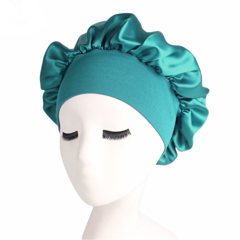 Chapeau de nuit en Satin pour femmes et hommes, Bonnet de nuit unisexe en soie, Turban de douche: Type 2-Green