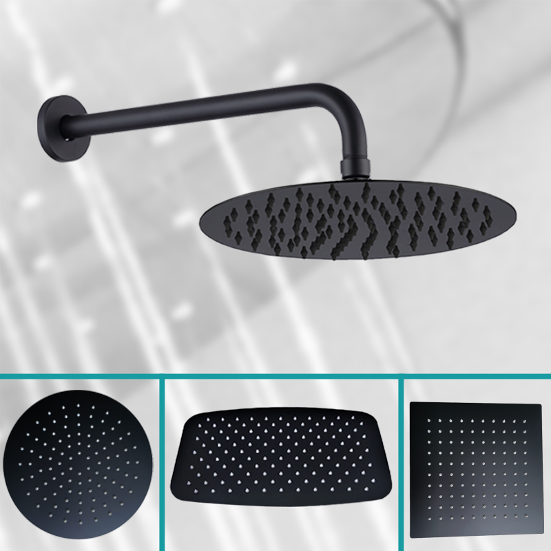 Badkamer Overhead Muur Plafond Gemonteerde Douche-Arm Top Hoofd Douche Mat Zwart Neerslag Badkamer Grote Vierkante Ronde Ovale Ovale