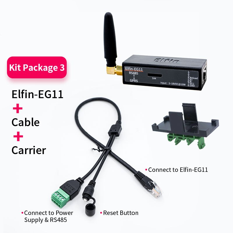 EG11 GPRS serial port server to Ethernet RS485 ModbusTCP serial port (can replace HF2211): kit 3