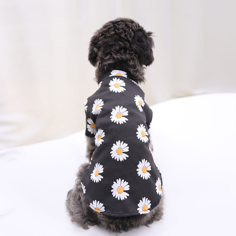 Summer Pet Dog Cotton T Shirt Overalls Daisy Print Pet Clothes Outfit For Small Dogs Soft Leisure Clothes For Puppy