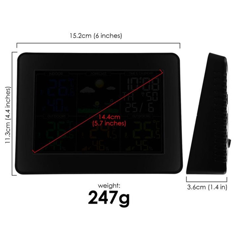 Digitale Draadloze Weerstation Indoor Outdoor Hygrometer Thermometer Humidty Met Wekker, Kleur Display Monitor