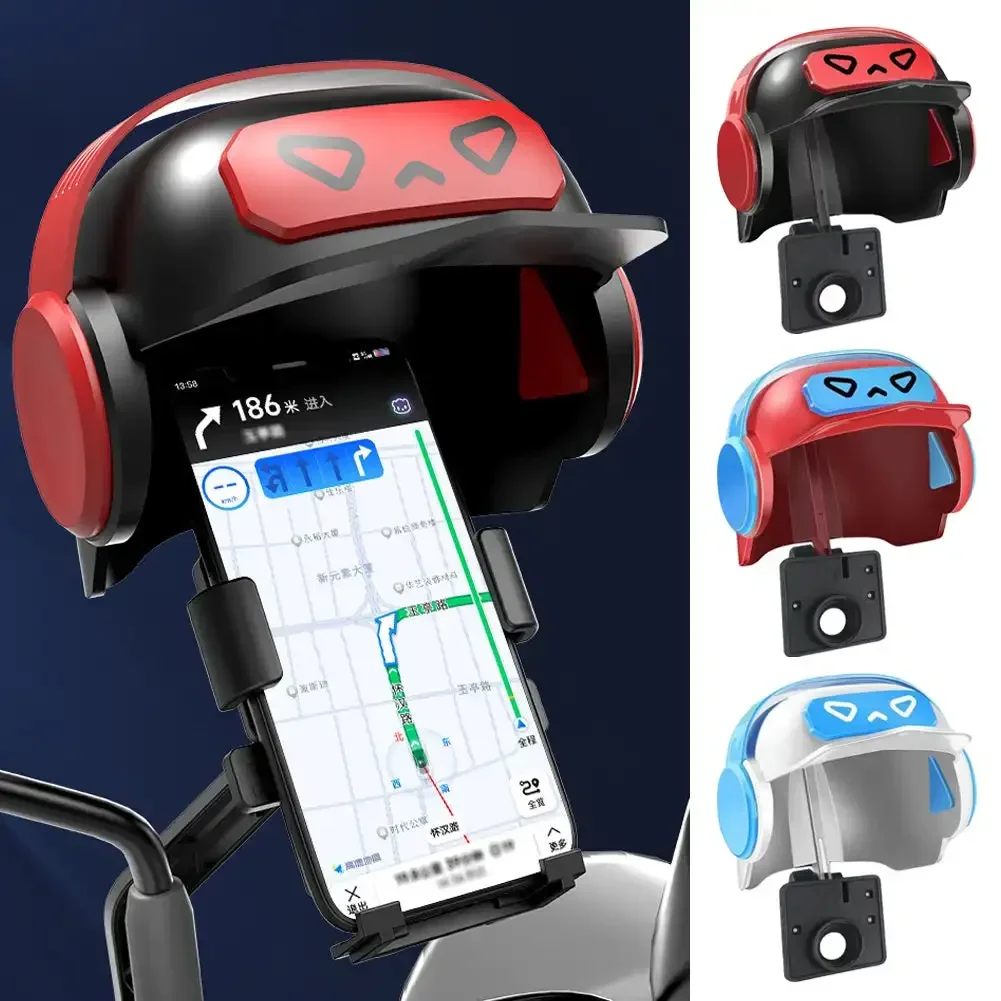 Dessin animé petit casque cavalier moto support pour téléphone portable et vélo électrique Navigation support pour téléphone pare-soleil étanche