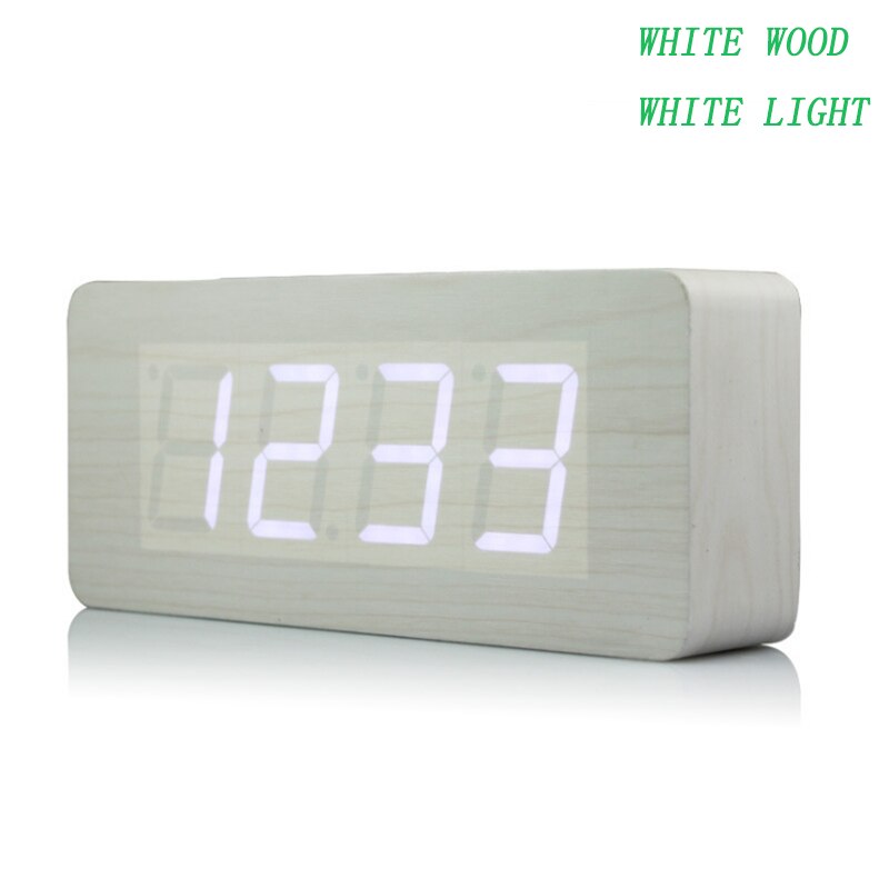 Grote houten klok ongebruikelijke led digitale houten wekker despertador geluid gecontroleerd elektronische klok desktop 21*9*5cm: Wit hout wit