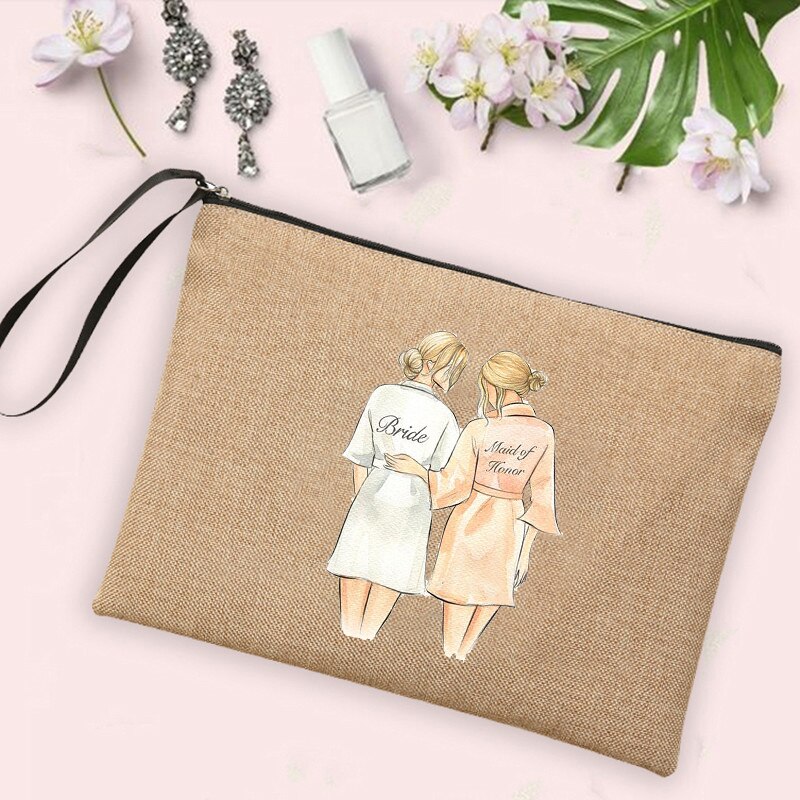 Team Bride Print Cosmetic Bags Bachelorette Party Neceser Makeup Bag Linen Pouch Travel Toiletry Organizer Bridal Shower: Q08303-A012BR-S