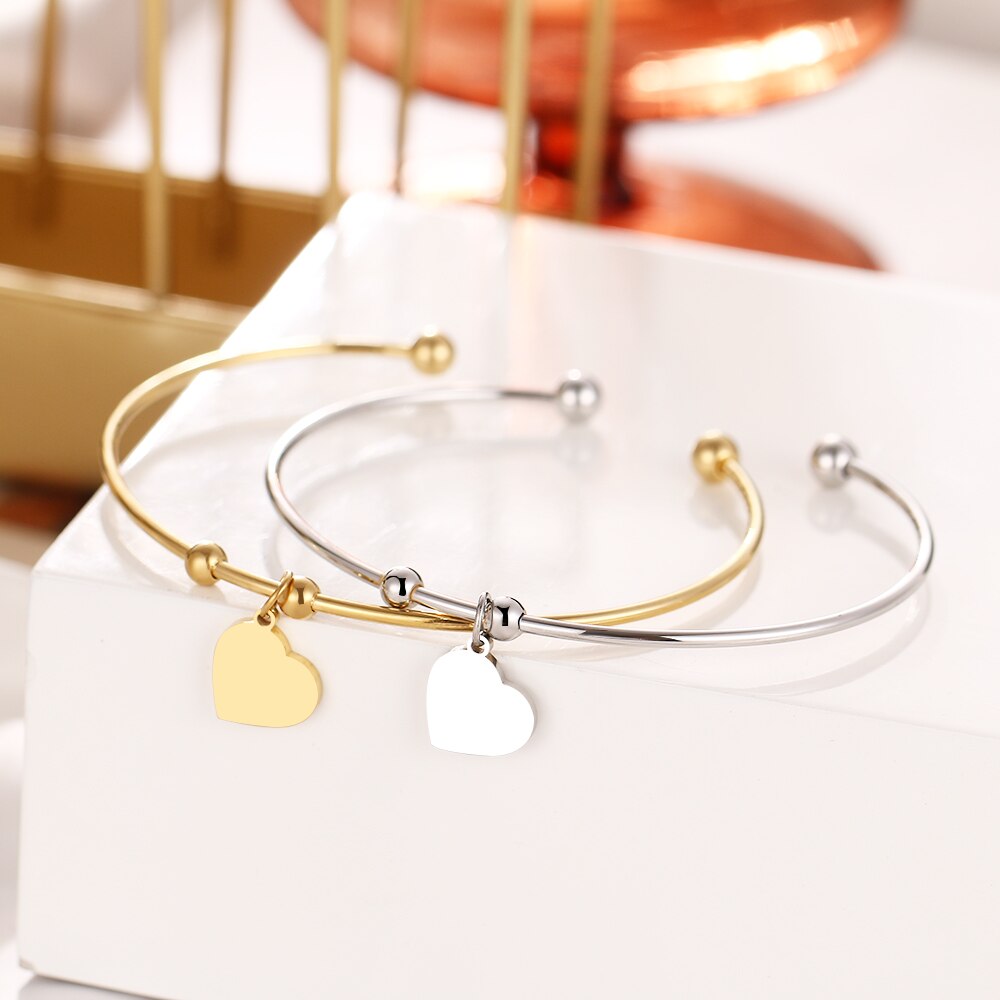 CACANA 316L Stainless Steel Open Bracelet Gold Color Heart Simple Trendy Jewelry For Women Bracelets Wedding Party N1988