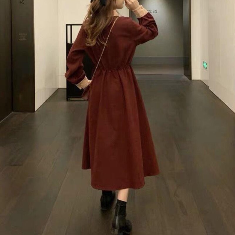 Houzhou Elegante Jurk Vrouwen Zoete Preppy Stijl Lange Mouw Jurk Fairy Vintage Casual Losse Outfits Party Koreaanse Lente Herfst