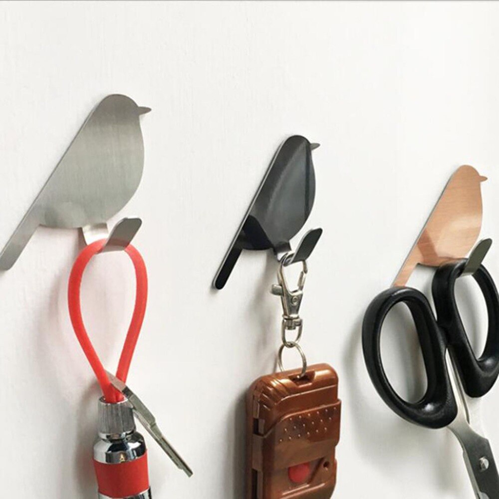 2 Stks/partij Vogel-Vormige Muur Mount Sleutelhouder Decoratieve Roestvrij Staal Hanger Sleutels Hanger Home Decor Haken