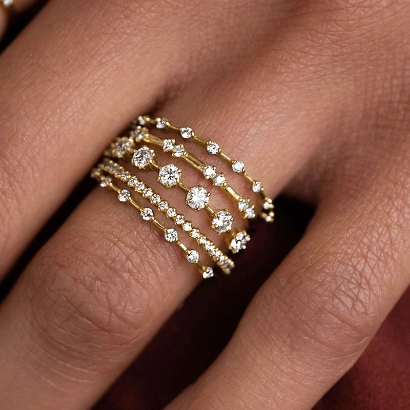 Caoshi lindos e elegantes anéis de festa de casamento com zircônia multicamadas, acessórios de dedo da moda de luxo feminino, joias delicadas