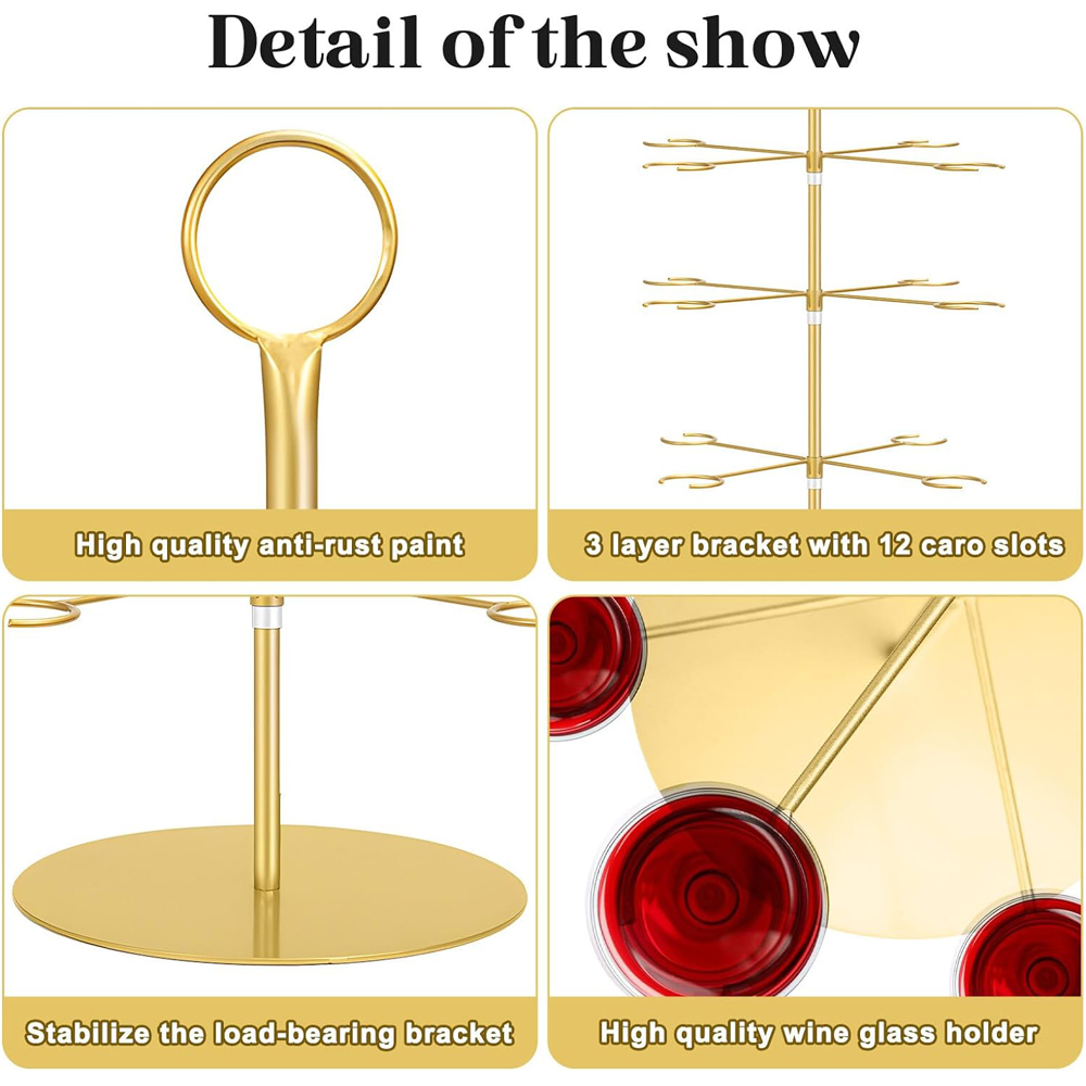 Cocktail Tree Stand 3 Tiers 12 Houders Hoogvoetige Cup Metalen Opknoping Rack Champagne Toren Stand Display Voor Drankjes Party