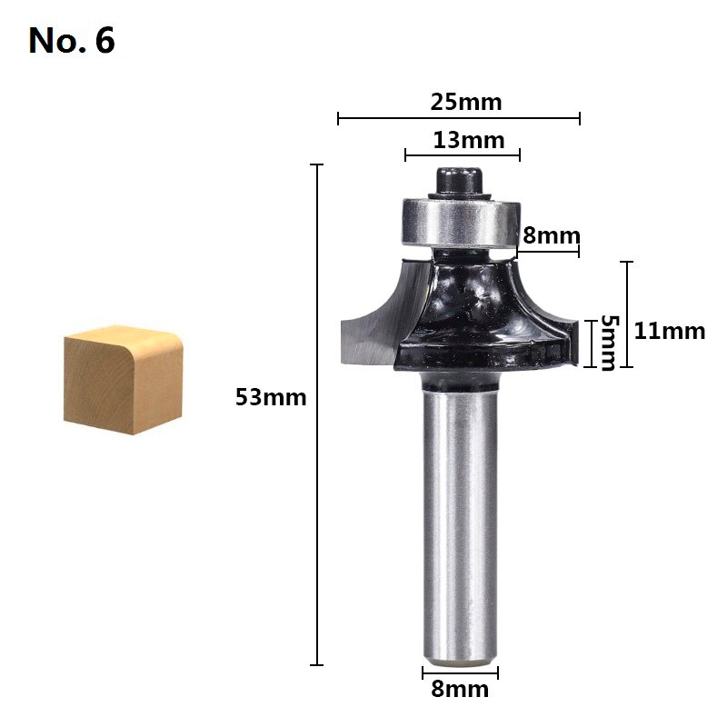 XCAN Corner Round Over Router Bit 8mm Shank Bearing Guide Carbide Milling Cutter Woodworking Tools End Mill: No.6