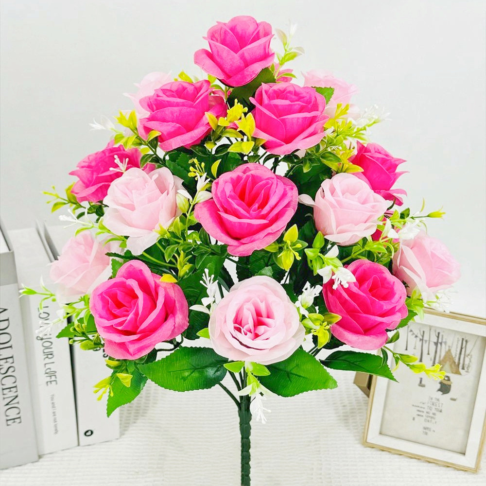 18 Heads Artificial Flowers Silk Rose Festival Home Table Decor Wedding Bridal Bouquet Outdoor Yard Garden Diy Artificial Flower: Brown